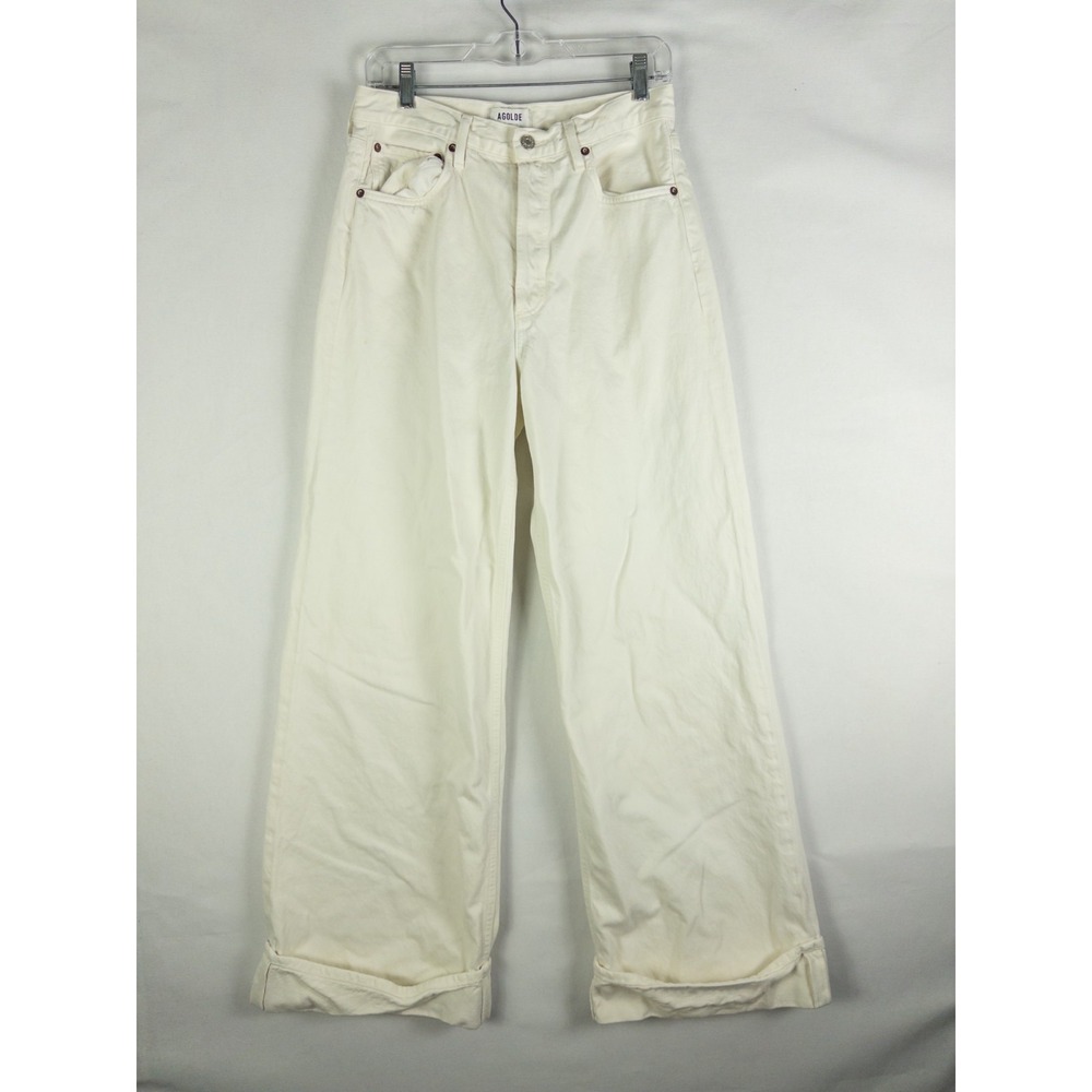 AGOLDE Dame Wide Leg Jeans Womens 28 White Ivory Organic Cotton High Rise Cuffed